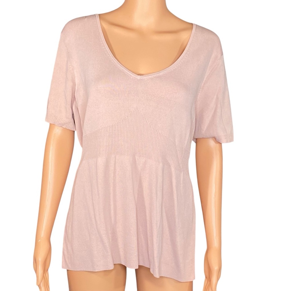 Ann Taylor LOFT Tunic Empire Waist Knit Light Blush V-Neck Peplum Ribbed SZ XL